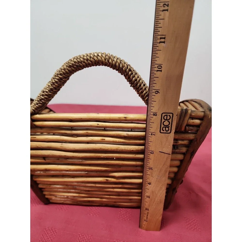 Mid-Century Rustic Twig/Rattan Basket Handmade Farmhouse Cottagecore
